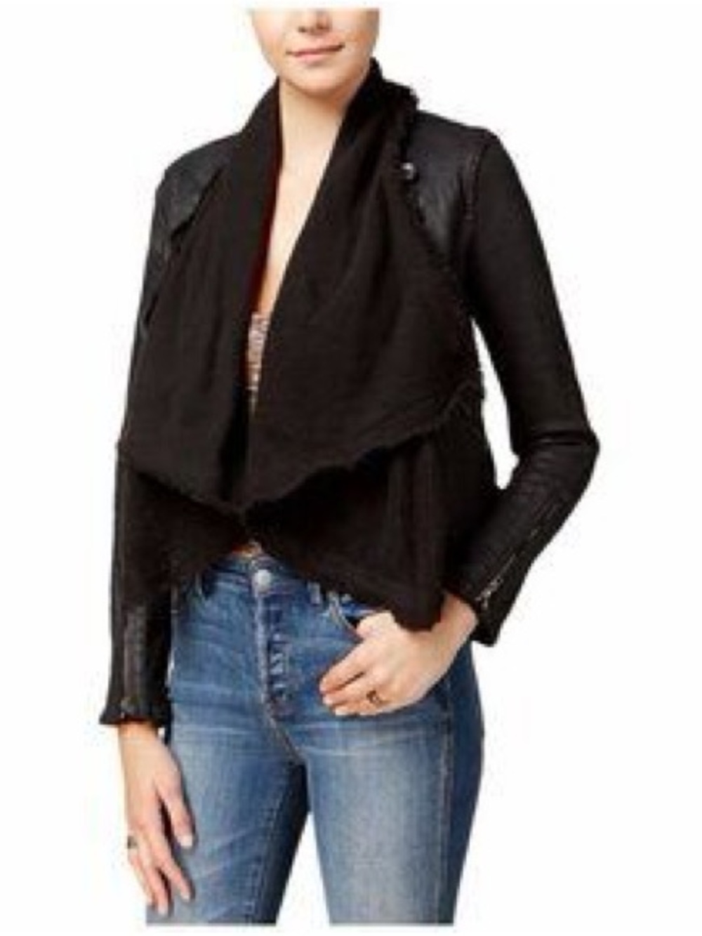 Free People black draped moto jacket